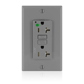 Leviton AFCI Duplex Receptacle Outlet Heavy-Duty Hospital Grade With Wall Plate Tamper-Resistant 20 Amp 125V Back Or Side Wire Gray (AFTR2-HGG)