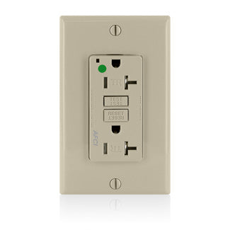 Leviton AFCI Duplex Receptacle Outlet Heavy-Duty Hospital Grade With Wall Plate Tamper-Resistant 20 Amp 125V Back Or Side Wire Ivory (AFTR2-HGI)