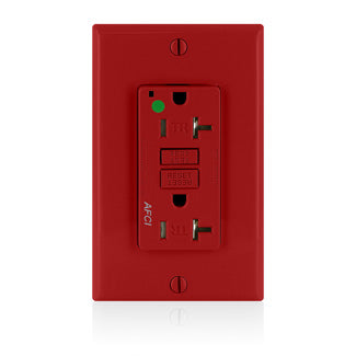 Leviton AFCI Duplex Receptacle Outlet Heavy-Duty Hospital Grade With Wall Plate Tamper-Resistant 20 Amp 125V Back Or Side Wire Red (AFTR2-HGR)