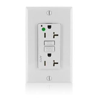 Leviton AFCI Duplex Receptacle Outlet Heavy-Duty Hospital Grade With Wall Plate Tamper-Resistant 20 Amp 125V Back Or Side Wire White (AFTR2-HGW)