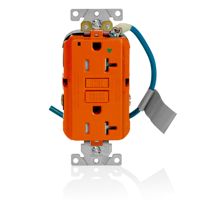 Leviton SmartlockPro Isolated Ground GFCI Duplex Receptacle Outlet Extra Heavy-Duty Industrial Spec Grade Tamper-Resistant 20A 125V Orange (GFTR2-IGO)