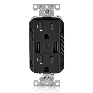 Leviton Combination Duplex Receptacle/Outlet And USB Charger 20 Amp 125V Decora Tamper-Resistant Receptacle/Outlet NEMA 5-20R Black (T5832-E)