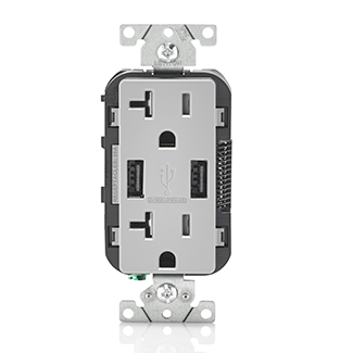 Leviton Combination Duplex Receptacle/Outlet And USB Charger 20 Amp 125V Decora Tamper-Resistant Receptacle/Outlet NEMA 5-20R Gray (T5832-GY)