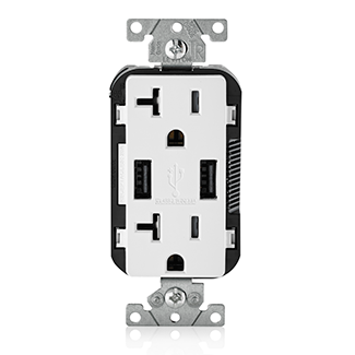 Leviton Combination Duplex Receptacle/Outlet And USB Charger 20 Amp 125V Decora Tamper-Resistant Receptacle/Outlet NEMA 5-20R White (T5832-W)