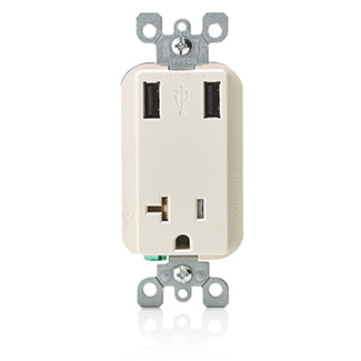 Leviton Combination Receptacle/Outlet And USB Charger 20 Amp 125V Decora Tamper-Resistant Receptacle/Outlet NEMA 5-20R 2.1 Amp Light Almond (T5830-T)