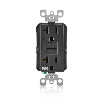 Leviton 20 Amp 125V Receptacle/Outlet 20 Amp Feed-Through Self-Test SmartlockPro Slim Weather-Resistant GFCI Monochromatic Black (GFWR2-E)