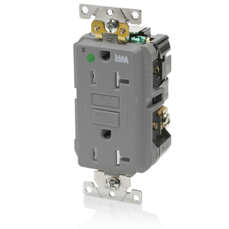 Leviton SmartlockPro GFCI Duplex Receptacle Outlet Extra Heavy-Duty Hospital Grade With Wall Plate Weather/Tamper-Resistant 20A/125V NEMA 5-20R Gray (GFWT2-HGG)