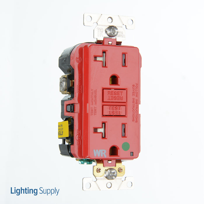 Leviton SmartlockPro GFCI Duplex Receptacle Outlet Extra Heavy-Duty Hospital Grade With Wall Plate Weather/Tamper-Resistant 20A/125V NEMA 5-20R Red (GFWT2-HGR)