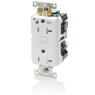 Leviton SmartlockPro GFCI Duplex Receptacle Outlet Extra Heavy-Duty Hospital Grade With Wall Plate Weather/Tamper-Resistant 20A/125V NEMA 5-20R White (GFWT2-HGW)