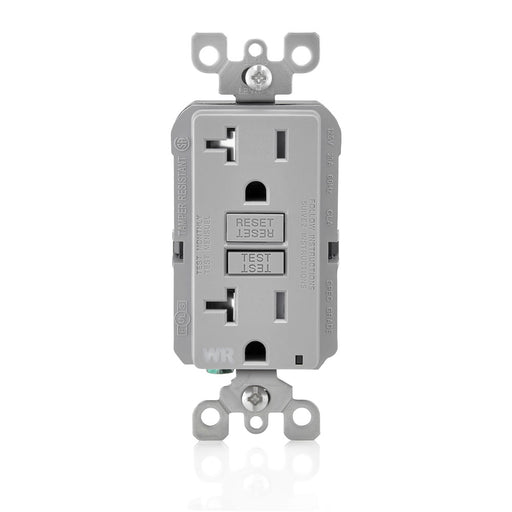 Leviton 20 Amp 125V Receptacle/Outlet 20 Amp Feed-Through Self-Test SmartlockPro Slim Weather And Tamper-Resistant GFCI Monochromatic Gray (GFWT2-GY)