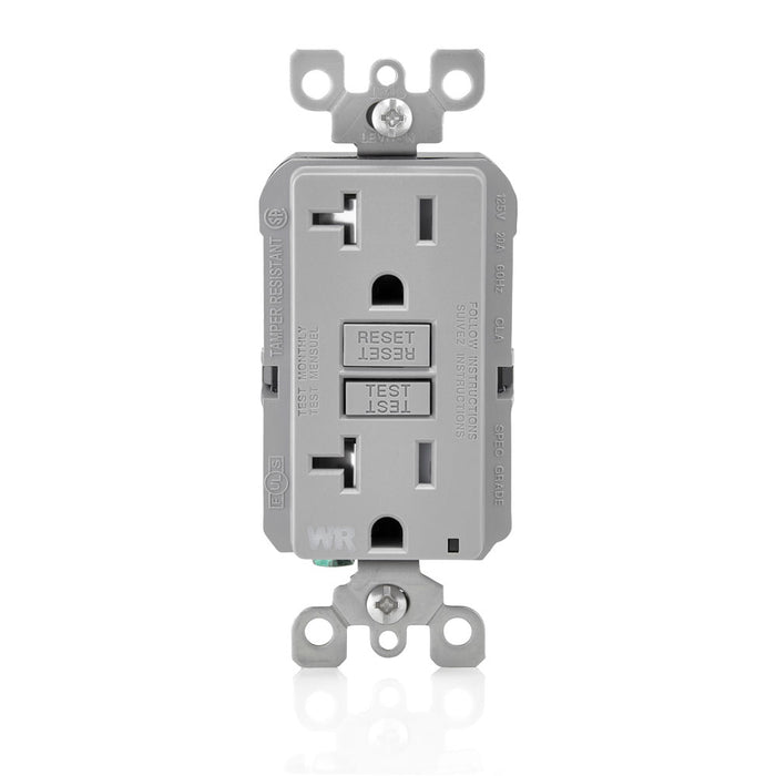 Leviton 20 Amp 125V Receptacle/Outlet 20 Amp Feed-Through Self-Test SmartlockPro Slim Weather And Tamper-Resistant GFCI Monochromatic Gray (GFWT2-GY)