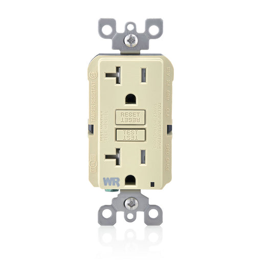 Leviton 20 Amp 125V Receptacle/Outlet 20 Amp Feed-Through Self-Test SmartlockPro Slim Weather And Tamper-Resistant GFCI Monochromatic Ivory (GFWT2-I)