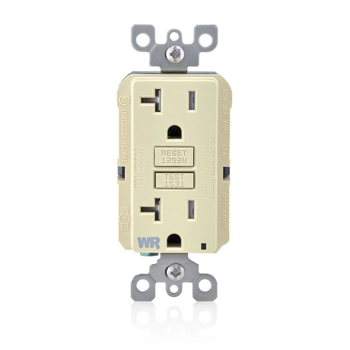 Leviton 20 Amp 125V Receptacle/Outlet 20 Amp Feed-Through Self-Test SmartlockPro Slim Weather And Tamper-Resistant GFCI Monochromatic Ivory (GFWT2-I)