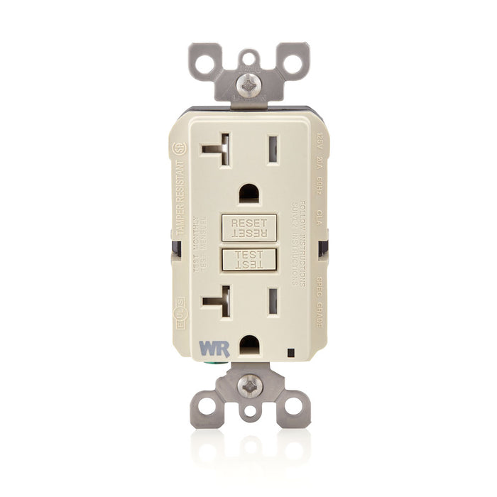 Leviton 20 Amp 125V Receptacle/Outlet 20 Amp Feed-Through Self-Test SmartlockPro Slim Weather And Tamper-Resistant GFCI Monochromatic Light Almond (GFWT2-T)