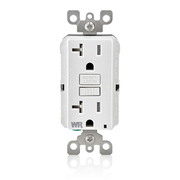 Leviton 20 Amp 125V Receptacle/Outlet 20 Amp Feed-Through Self-Test SmartlockPro Slim Weather And Tamper-Resistant GFCI Monochromatic White (GFWT2-W)