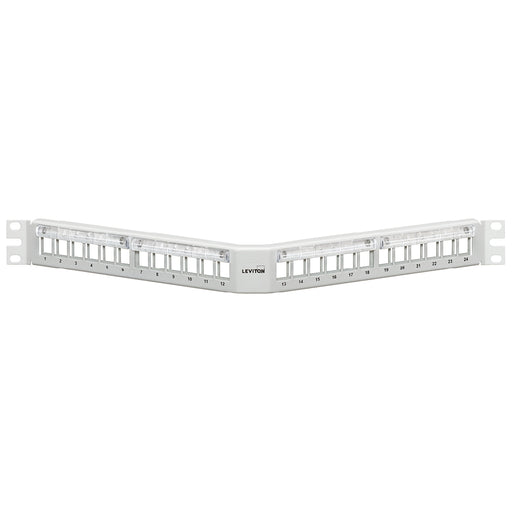 Leviton 24-Port 1RU Angled QuickPort Patch Panel With Magnifying Lens White (49256-W4M)