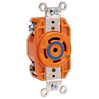 Leviton 30 Amp 120/208V 3-Phase Y NEMA L21-30R 4P 5W Flush Mount Locking Receptacle Industrial Grade Isolated Ground V-0-MAX Orange (2810-IG)