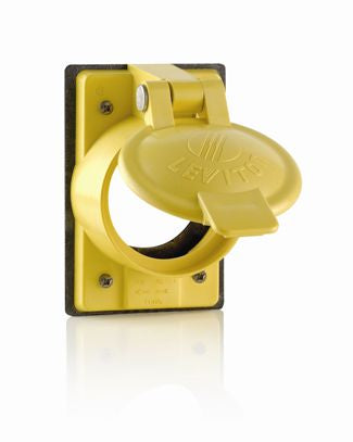 Leviton 1-Gang 2.15 Inch Diameter Device Cover Plate For 50A Locking Receptacles Weather-Resistant Thermoplastic Glass-Filled FS Box Mount Yellow (7788-CR)