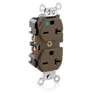 Leviton Duplex Receptacle Outlet Extra Heavy-Duty Hospital Grade Smooth Face 20 Amp 250V Back Or Side Wire NEMA 6-20R 2-Pole 3-Wire Brown(8400)