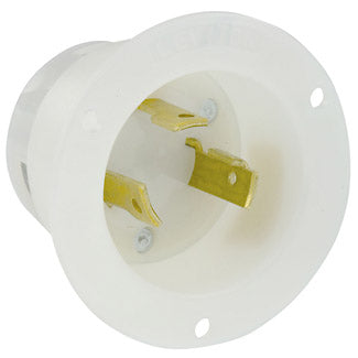 Leviton 30 Amp 125V NEMA L5-30P 2P 3W Flanged Inlet Locking Receptacle Industrial Grade Grounding White (2615)