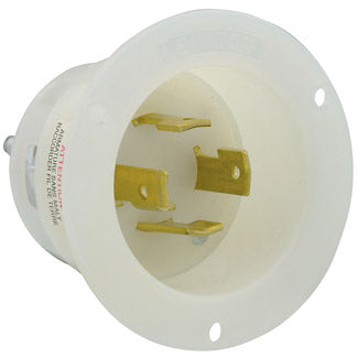 Leviton 30 Amp 480V 3-Phase NEMA L16-30P 3P 4W Flanged Inlet Locking Receptacle Industrial Grade Grounding White (2735)