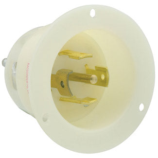 Leviton 30 Amp 347/600V 3-Phase Y NEMA L23-30P 4P 5W Flanged Inlet Locking Receptacle Industrial Grade Grounding White (2835)