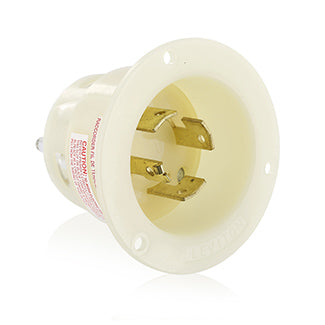 Leviton 20/10 Amp 250V DC/600VAC NEMA Non-NEMA 3P 4W Flanged Inlet Locking Receptacle Industrial Grade Grounding White (7408-GC)