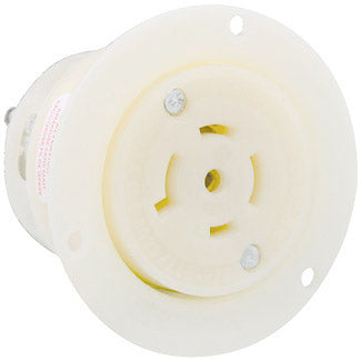 Leviton 20 Amp 347/600V 3-Phase Y NEMA L23-20R 4P 5W Flanged Outlet Locking Receptacle Industrial Grade Grounding White (2546)