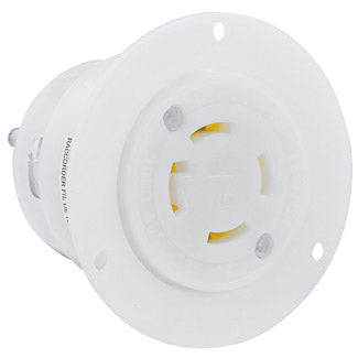 Leviton 30 Amp 125/250V NEMA L14-30R 3P 4W Flanged Outlet Locking Receptacle Industrial Grade Grounding White (2716)