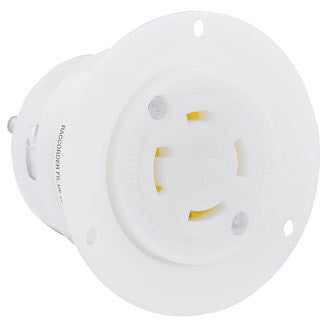 Leviton 30 Amp 250V 3-Phase NEMA L15-30R 3P 4W Flanged Outlet Locking Receptacle Industrial Grade Grounding White (2726)