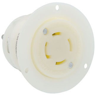 Leviton 30 Amp 120/208V 3-Phase Y NEMA L18-30R 4P 4W Flanged Outlet Locking Receptacle Industrial Grade Non-Grounding White (2756)