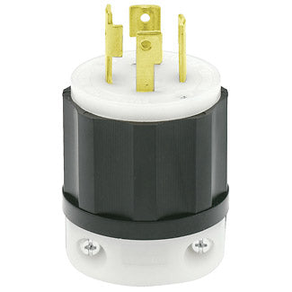 Leviton 30 Amp 250V 3-Phase NEMA L15-30P 3P 4W Locking Plug Industrial Grade Grounding Black-White (2721)