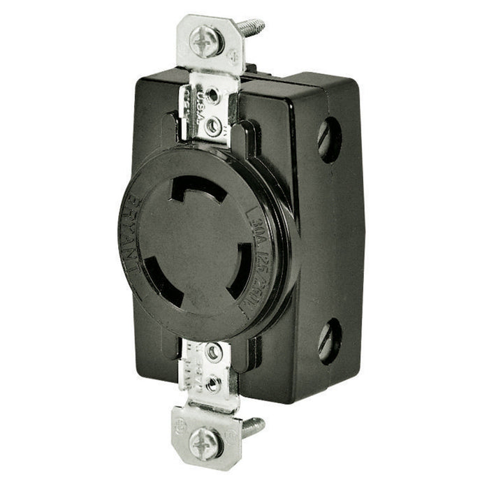 Leviton 30 Amp 125/250V NEMA Non-NEMA 3P 3W Flush Mounting Locking Receptacle Industrial Grade Non-Grounding Black (3330)