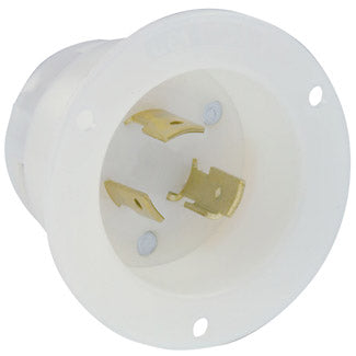 Leviton 20 Amp 125/250V NEMA L10-20P 3P 3W Flanged Inlet Locking Receptacle Industrial Grade Non-Grounding White (2365)