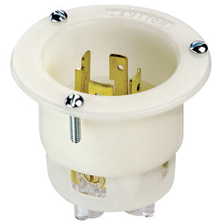 Leviton 20 Amp 480V 3-Phase NEMA L16-20P 3P 4W Flanged Inlet Locking Receptacle Industrial Grade Grounding White (2435)