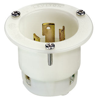 Leviton 30 Amp 250V NEMA L6-30P 2P 3W Flanged Inlet Locking Receptacle Industrial Grade Grounding White (2625F)