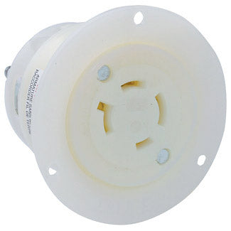 Leviton 20 Amp 480V 3-Phase NEMA L16-20R 3P 4W Flanged Outlet Locking Receptacle Industrial Grade Grounding White (2436)