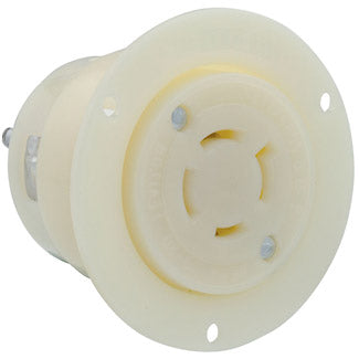 Leviton 20 Amp 277/480V 3-Phase Y NEMA L19-20R 4P 4W Flanged Outlet Locking Receptacle Industrial Grade Non-Grounding White (2456)