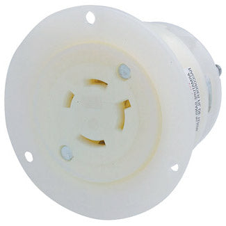 Leviton 20 Amp 347/600V 3-Phase Y NEMA L20-20R 4P 4W Flanged Outlet Locking Receptacle Industrial Grade Non-Grounding White (2466)