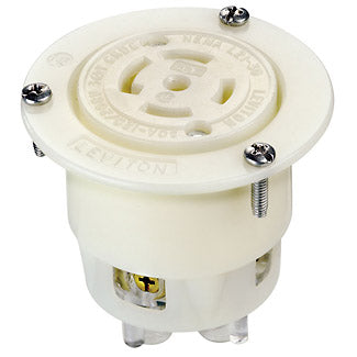 Leviton 30 Amp 120/208V 3-Phase Y NEMA L21-30R 4P 5W Flanged Outlet Locking Receptacle Industrial Grade Grounding White (2816)