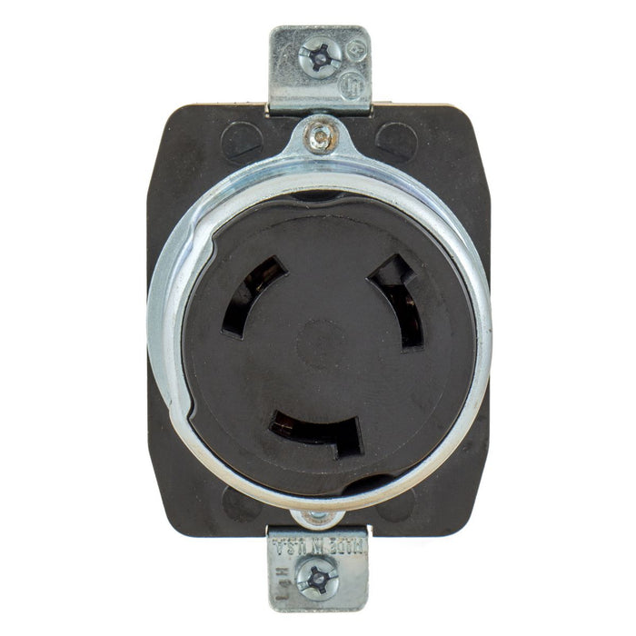 Leviton 50 Amp 250V DC/600VAC Non-NEMA 3P 4W Black And White Locking Flush Mount Receptacle Industrial Grade Grounding (3769)