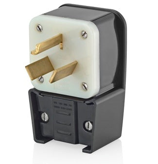 Leviton 30 Amp 125/250V NEMA 10-30P 3P 3W Plug Straight Blade Industrial Grade Non-Grounding Angle Black (9332-P)