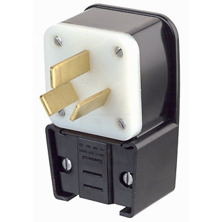 Leviton 50 Amp 125/250V NEMA 10-50P 3P 3W Plug Straight Blade Industrial Grade Non-Grounding Angled Black (9450-P)