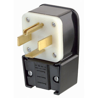 Leviton 60 Amp 125/250V NEMA 14-60P 3P 4W Plug Straight Blade Industrial Grade Grounding Angled Black (9462-P)