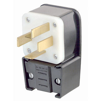 Leviton 30 Amp 120/208V 3-Phase Y NEMA 18-30P 4P 4W Plug Straight Blade Industrial Grade Non-Grounding Angle Black (8332-P)