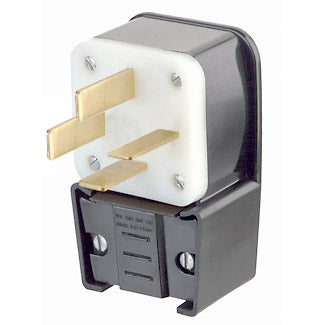 Leviton 50 Amp 120/208V 3-Phase Y NEMA 18-50P 4P 4W Plug Straight Blade Industrial Grade Non-Grounding Angle Black (8352-P)