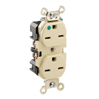 Leviton Duplex Receptacle Outlet Extra Heavy-Duty Hospital Grade Smooth Face 15 Amp 250V Back Or Side Wire NEMA 6-15R 2-Pole 3-Wire Ivory(8600-I)