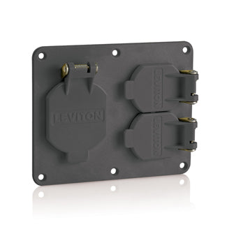 Leviton Two-Gang Cover Plate 1 1.56 Inch Diameter With Weather-Resistant Flip-Lid 1 Duplex With Weather-Resistant Flid-Lid Black (3262W-E)
