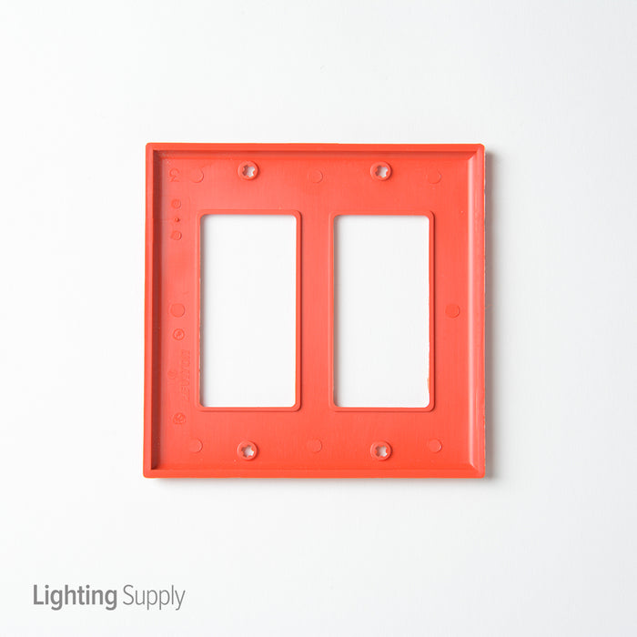Leviton 2-Gang Decora Duplex Receptacle Wall Plate/Faceplate Standard Size Thermoplastic Nylon Device Mount Hot Stamped Emergency Red (80409-REW)