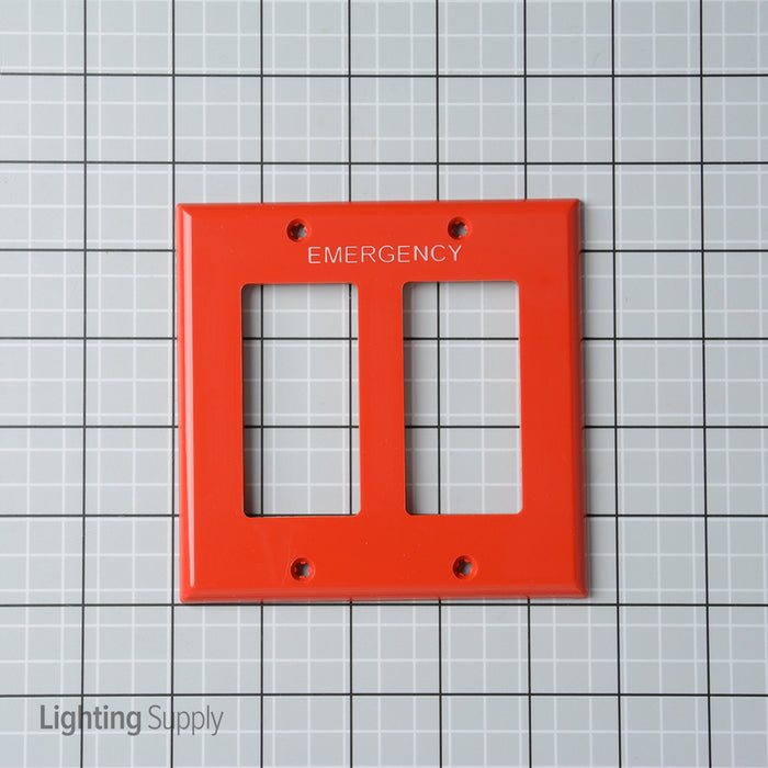 Leviton 2-Gang Decora Duplex Receptacle Wall Plate/Faceplate Standard Size Thermoplastic Nylon Device Mount Hot Stamped Emergency Red (80409-REW)